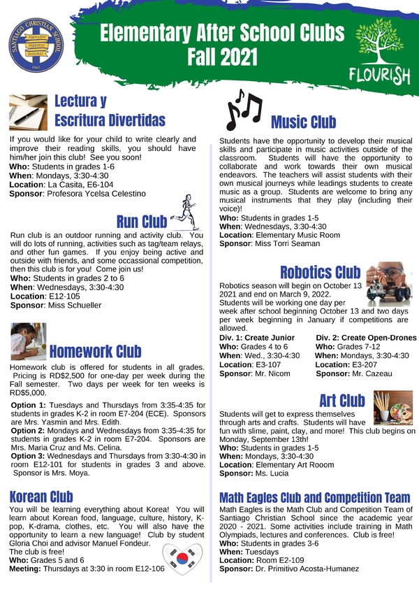 Clubs and Enrichment - Santiago Christian School